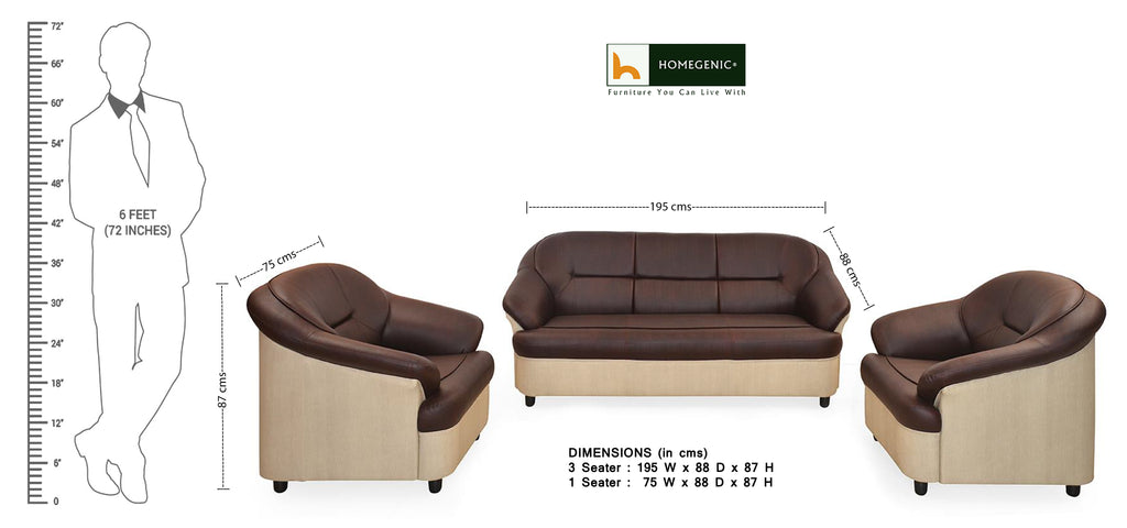 Nilkamal Full Leatherite Knight Sofa Set 3+1+1 (Brown & Cream) Without Coffee Table | HOMEGENIC.