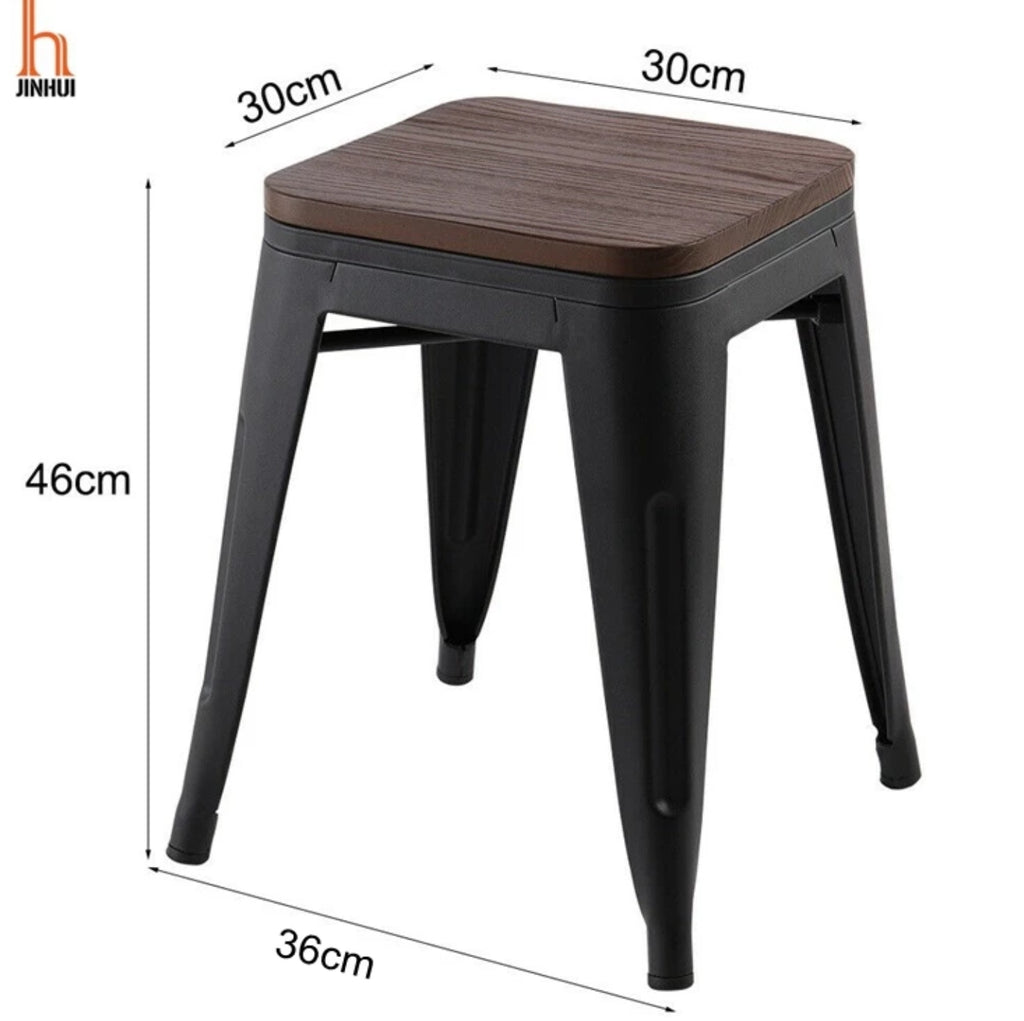 Alyssa Metal Stool With Wood Top - 18 Inches (Black) | HOMEGENIC.