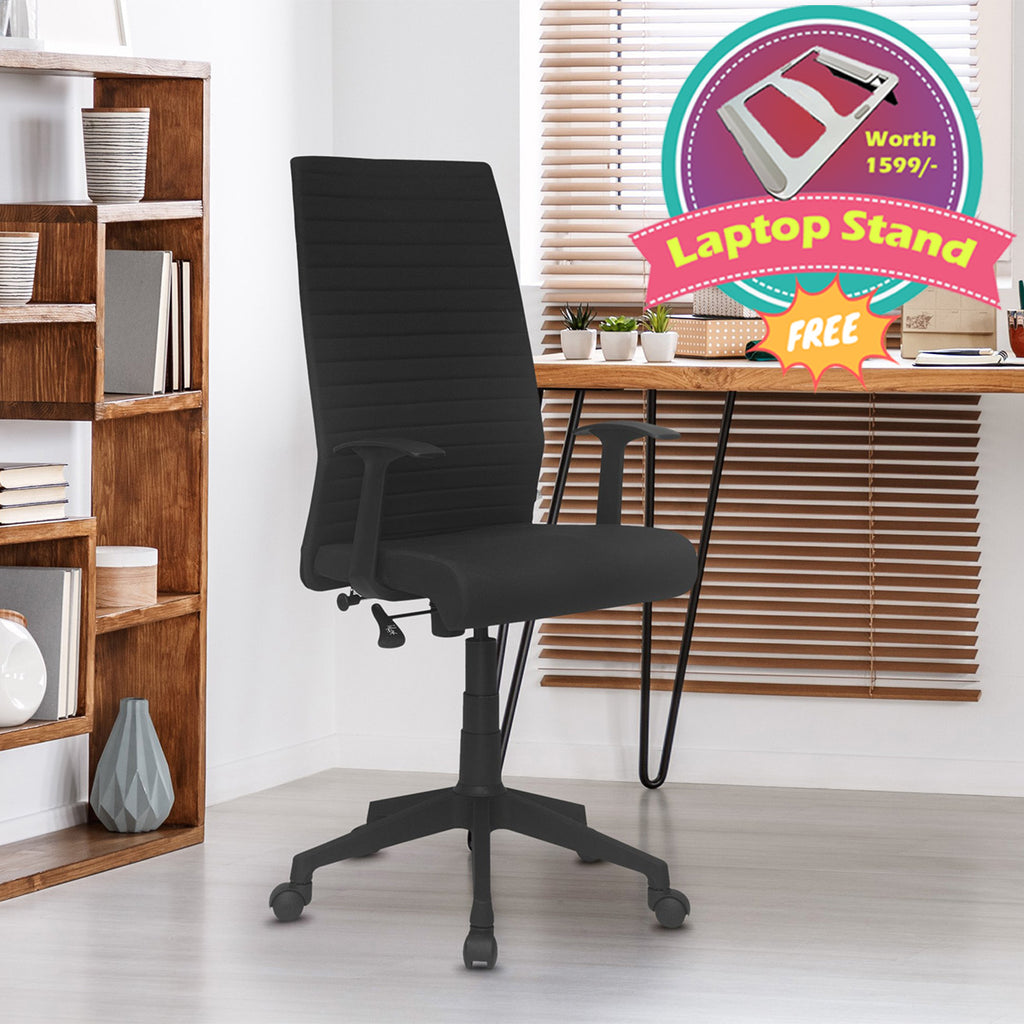 Nilkamal Thames High Back Fabric Chair with Laptop Stand Complimentary | HOMEGENIC.