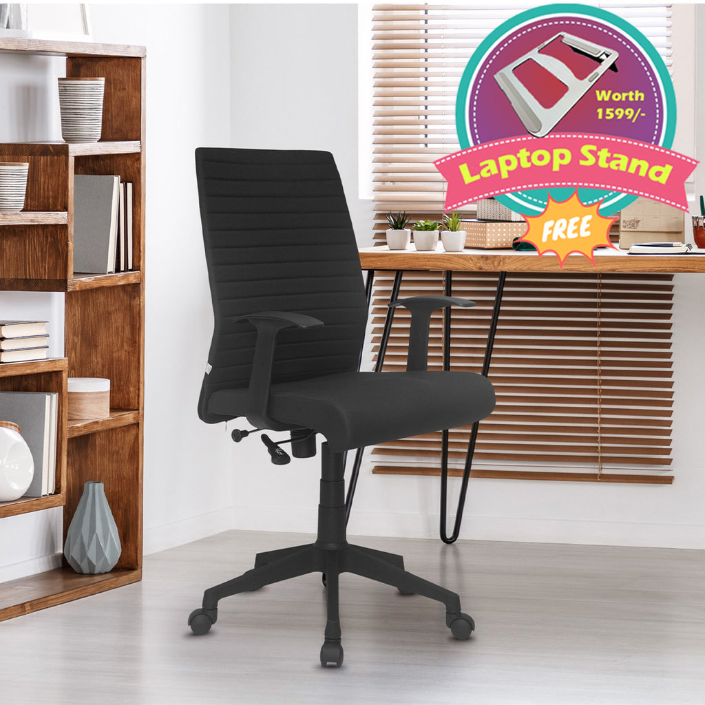 Nilkamal Thames Mid Back Fabric Chair with Laptop Stand Complimentary | HOMEGENIC.