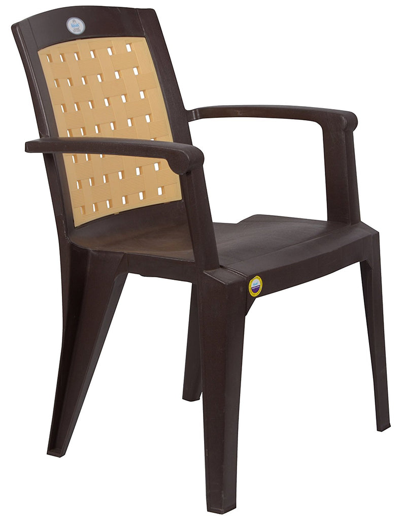 Nilkamal Rogue Coffee Table Set with Glass and 4 Vogue Chair (Weather Brown) | HOMEGENIC.