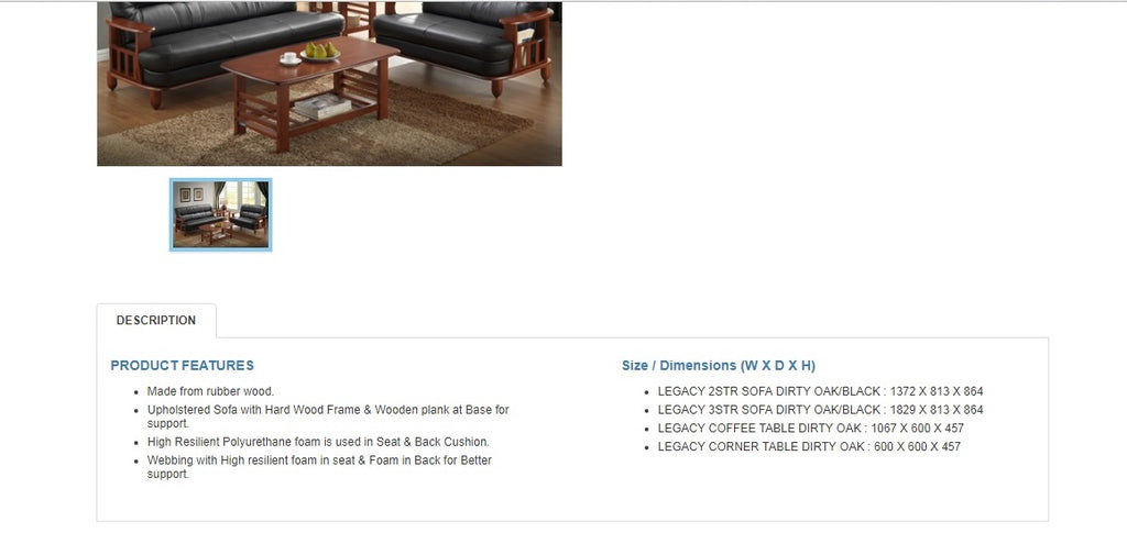 Nilkamal Wooden With Leatherite Legacy Sofa Set 3+2 (Oak & Black) Without Coffee Table | HOMEGENIC.