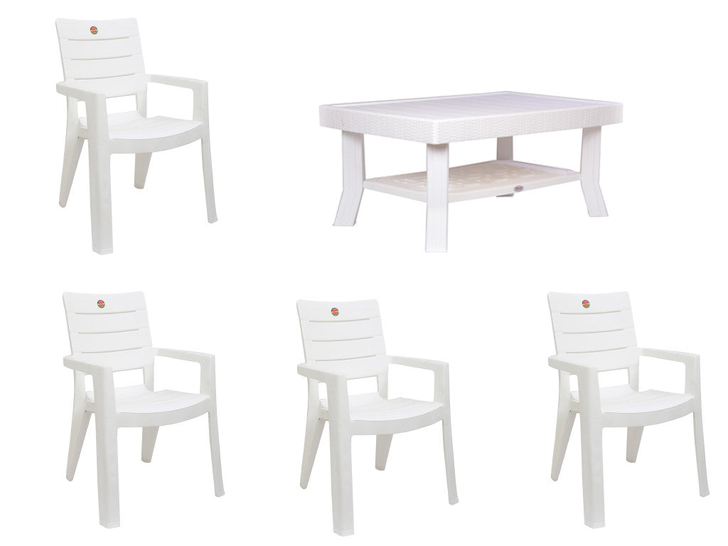Premium Chair & Table 4+1 (Milky White) | HOMEGENIC.