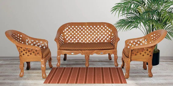 Nilkamal Luxura Sofa Set with Cushions in Pearwood color (2+1+1) | HOMEGENIC.