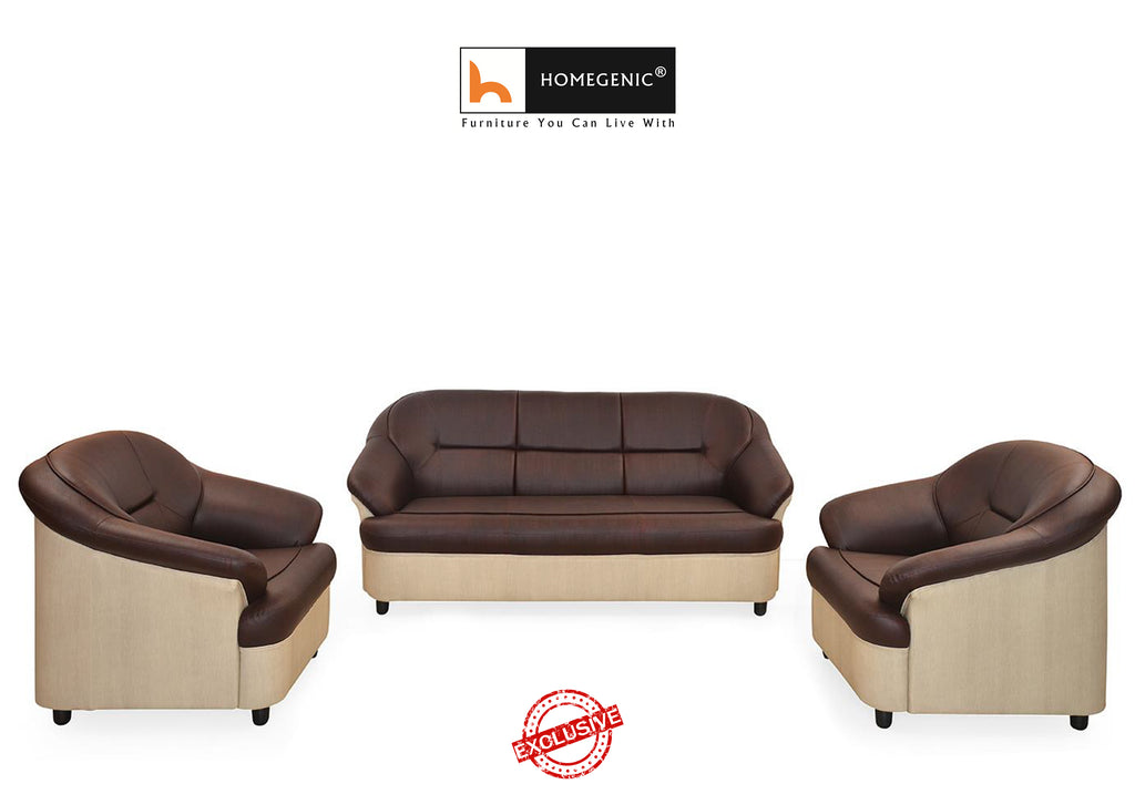 Nilkamal Full Leatherite Knight Sofa Set 3+1+1 (Brown & Cream) Without Coffee Table | HOMEGENIC.