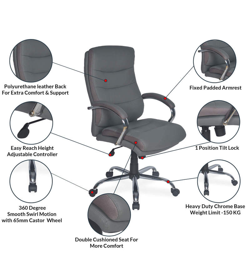 Nilkamal Neal High Back Office Chair (Grey) with Laptop Stand Complimentary | HOMEGENIC.