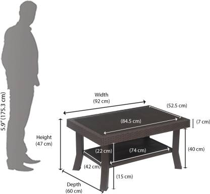 Nilkamal Rogue Coffee Table Set with Glass and 4 Vogue Chair (Weather Brown) | HOMEGENIC.