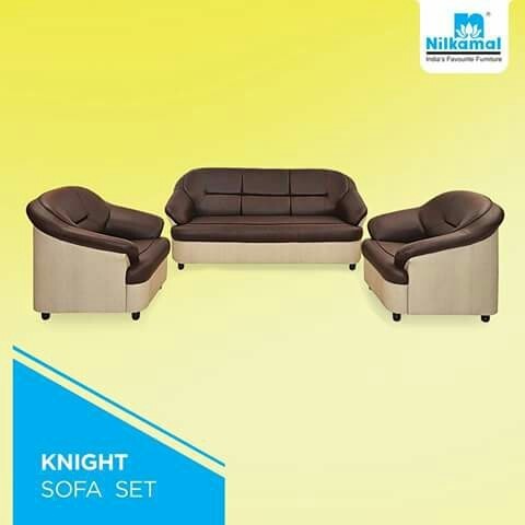 Nilkamal Full Leatherite Knight Sofa Set 3+1+1 (Brown & Cream) Without Coffee Table | HOMEGENIC.