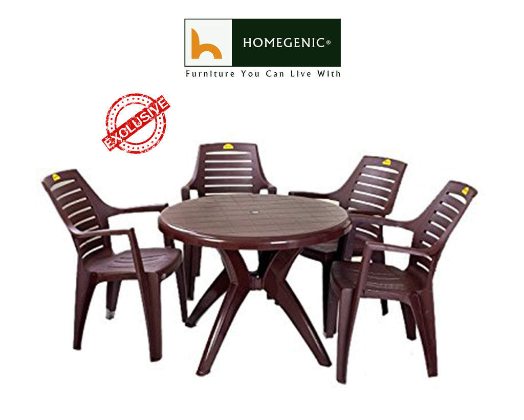 Kisan Elegant Round Dining Set with 4 Ertiga Chair (Brown) | HOMEGENIC.
