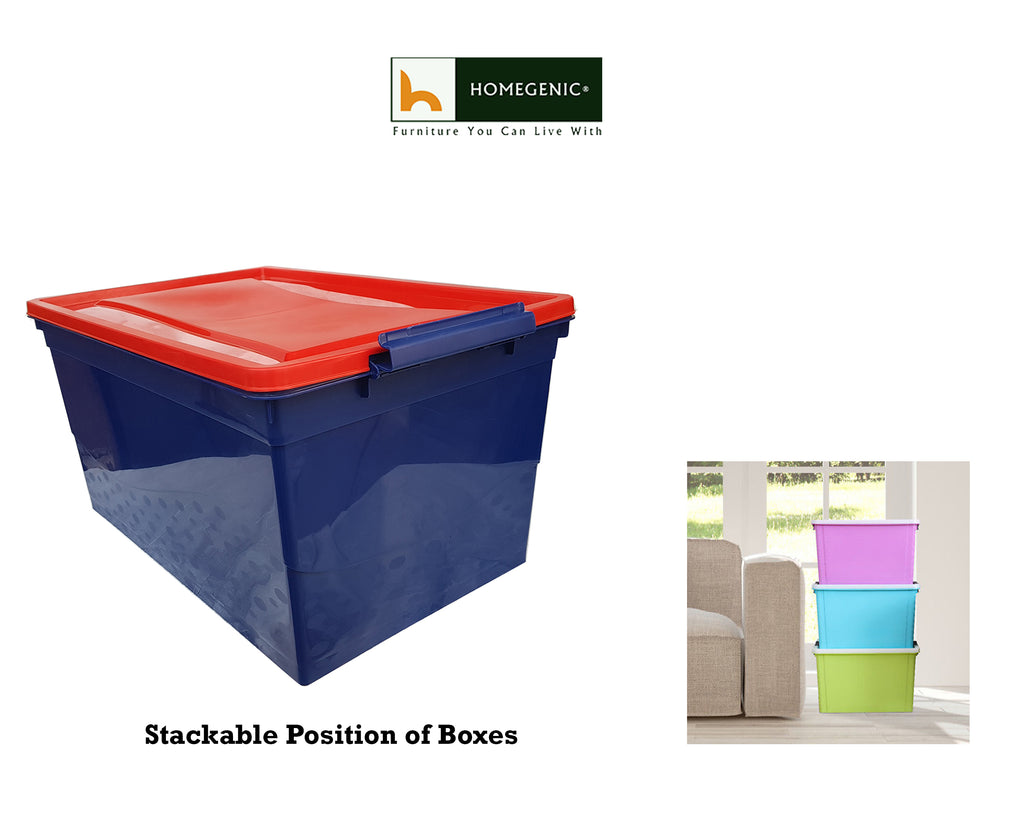 Nilkamal Stackable Storage Box 50 Ltr with Wheels (Blue & Red) | HOMEGENIC.