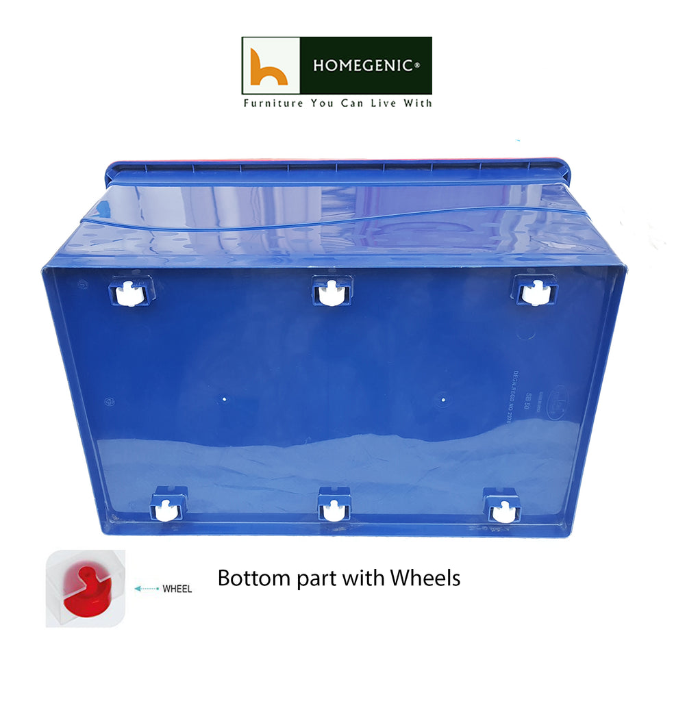 Nilkamal Stackable Storage Box 50 Ltr with Wheels (Blue & Red) | HOMEGENIC.